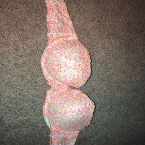 Victoria Secret pink floral lace strapless bra